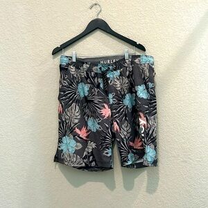 Hurley swim shorts size xl grey with flower pattern
